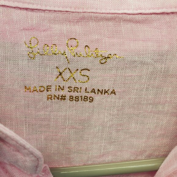 Lilly Pulitzer Linen Shirt Womens XXS Long Sleeve Button Up Pink Pockets - Picture 3 of 9